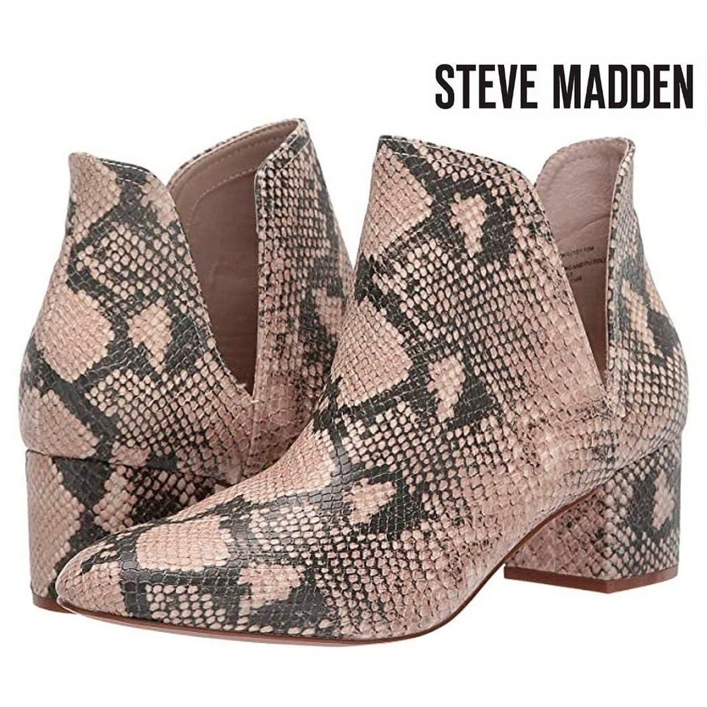 Steve Madden Beige and Black Snakeskin Ankle Boots